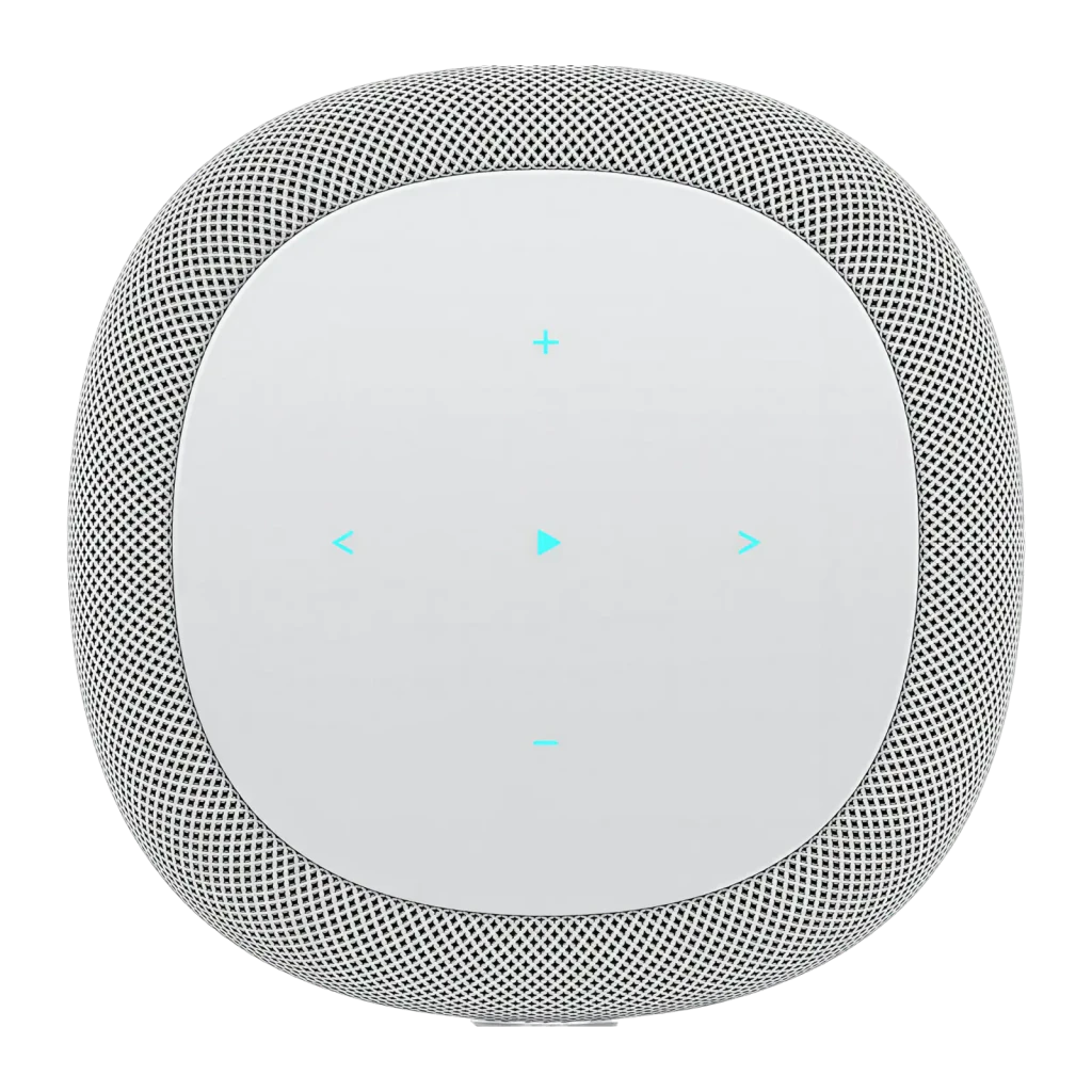 WiiM Sound Lite Blanco, vista frontal: cuerpo cilíndrico con rejilla de tela y logo WiiM en la base - Ítem1