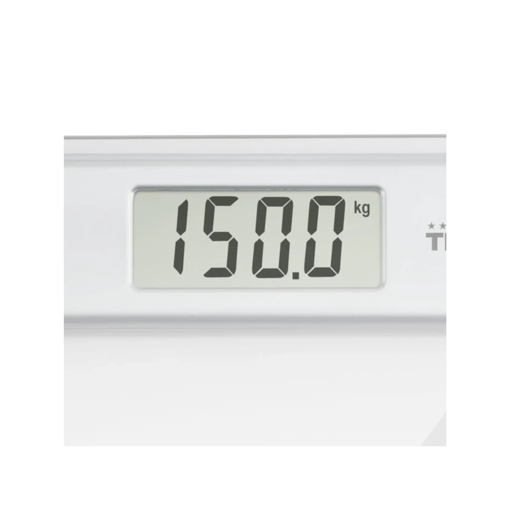 Tristar Báscula WG-2421 Plata Transparente, detalle pantalla: display LCD grande mostrando 150.0 kg