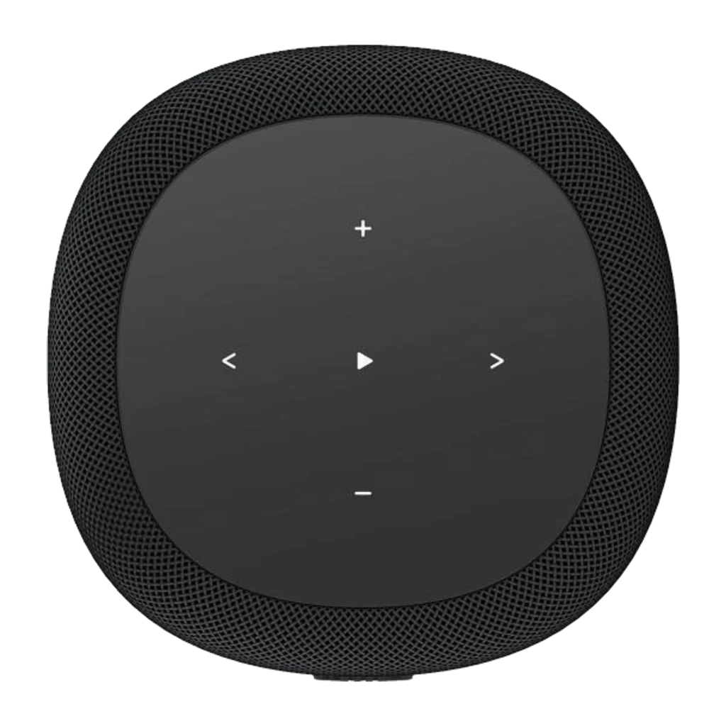 Wiim Sound Lite Negro, vista frontal: forma cilíndrica con rejilla textil negra y logo WiiM centrado - Ítem1