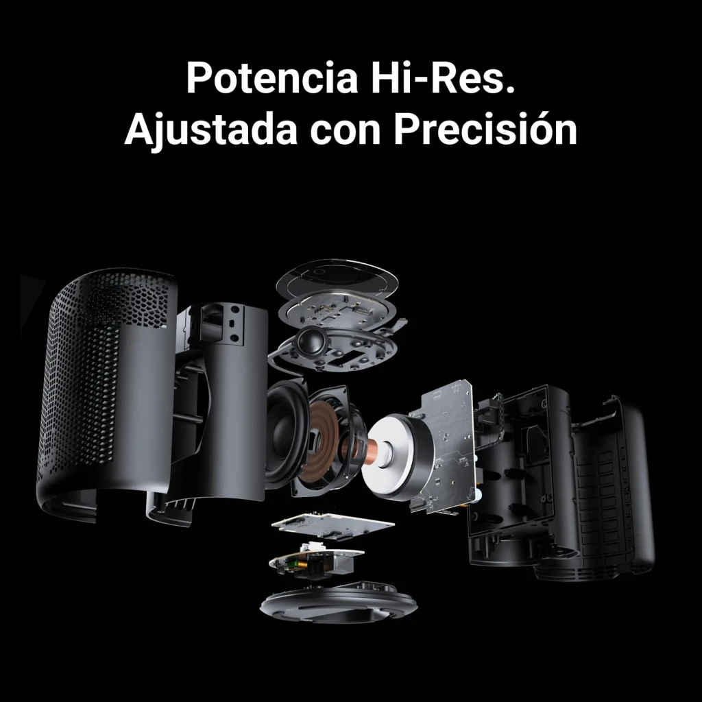 Wiim Sound Lite Negro, vista frontal: forma cilíndrica con rejilla textil negra y logo WiiM centrado - Ítem3