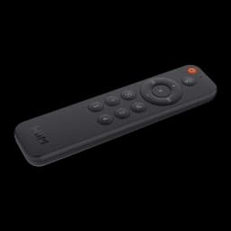 Wiim Télécommande vocale LPWIR noir, vue en perspective horizontale: profil allongé, bouton orange et logo WiiM