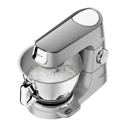 Kenwood KVC85.004SI argent, vue plongeante: robot pétrissant dans un bol transparent avec écran digital et molette