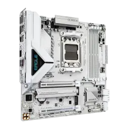 Gigabyte B850M Eagle WiFi 6E Ice AM5 256GB Branco, vista em ângulo: painel traseiro I/O, VRMs e design branco da PCB
