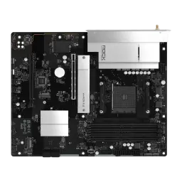 ASRock B550 Rock WiFi 128GB, vista frontal: PCB negro con disipadores plateados, socket AM4, ranura Hyper M.2 y slots PCIe