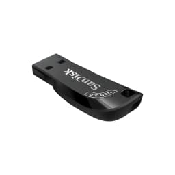 SanDisk Pendrive Ultra Shift 64GB Preto, vista diagonal: conector USB 3.0 e logo SanDisk em corpo preto brilhante