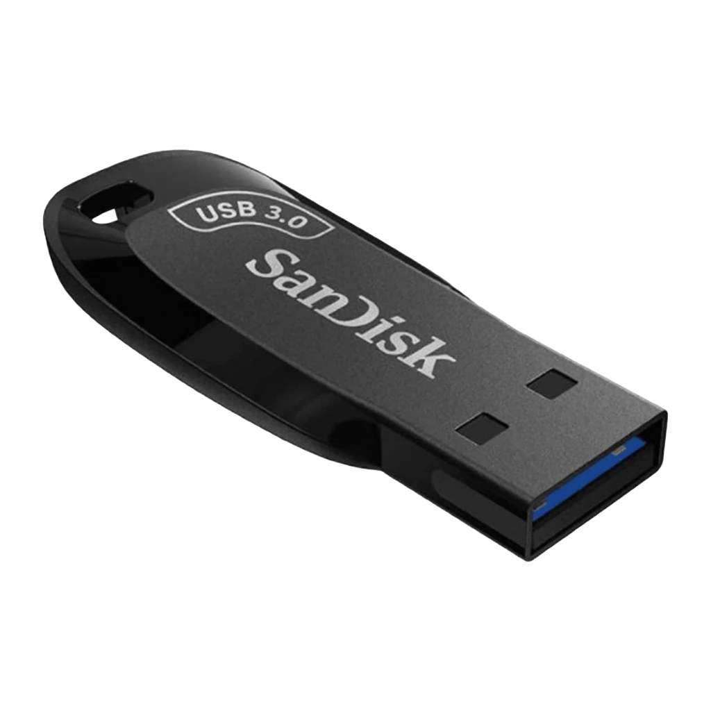 SanDisk Pendrive Ultra Shift 64GB negro, vista lateral: conector USB 3.2 expuesto, cuerpo compacto y logo SanDisk visible - Ítem2