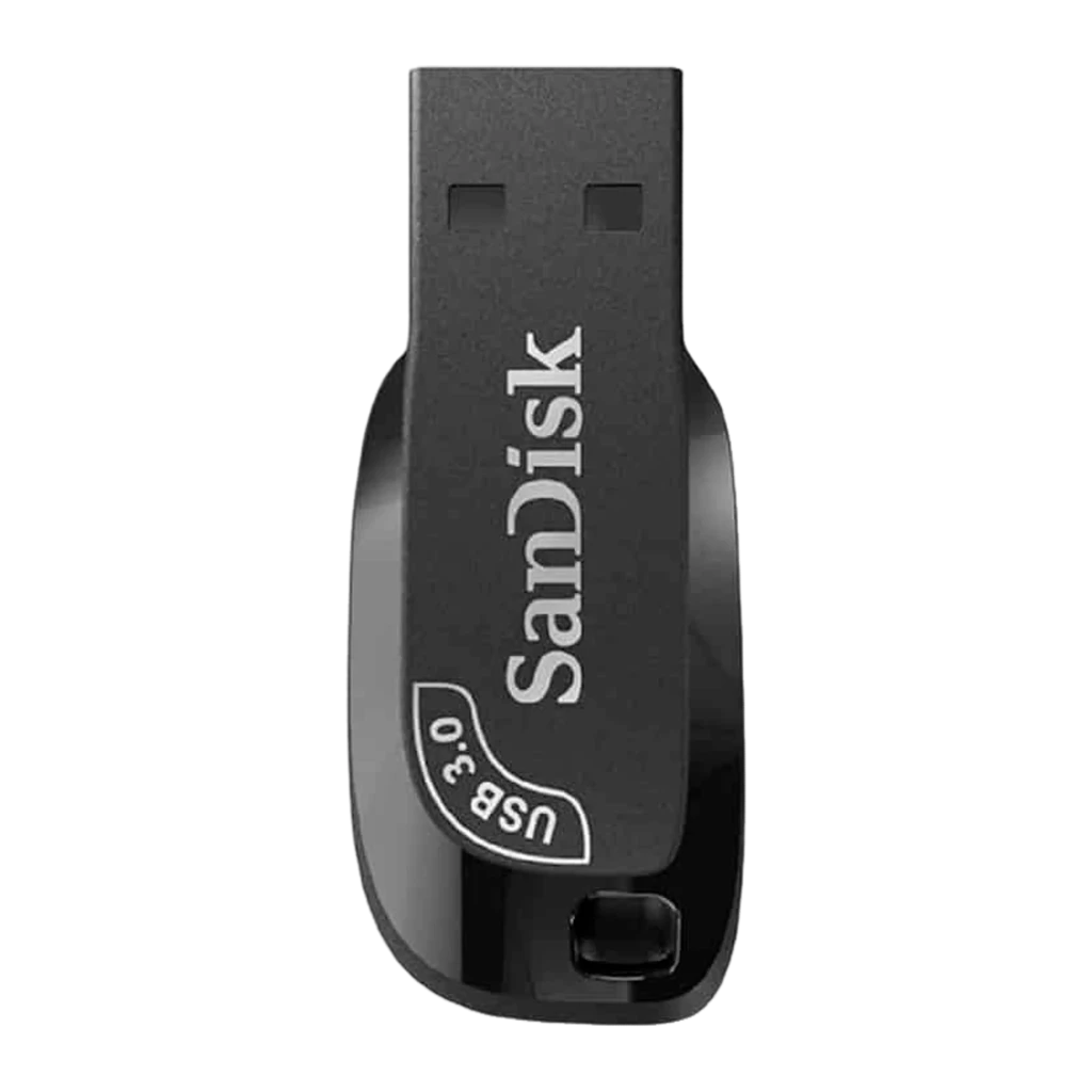 SanDisk Pendrive Ultra Shift 64GB negro, vista lateral: conector USB 3.2 expuesto, cuerpo compacto y logo SanDisk visible - Ítem1