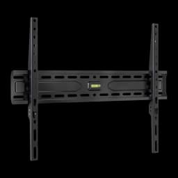 TooQ LP1050F-B soporte pared fijo negro, vista frontal: estructura metálica con nivel de burbuja central y raíles perforados