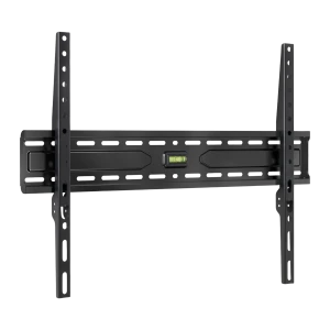 TooQ LP1050F-B soporte pared fijo negro, vista frontal: estructura metálica con nivel de burbuja central y raíles perforados