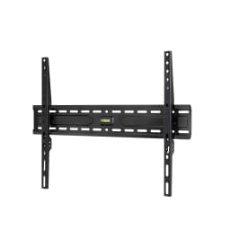 TooQ Soporte TV LP1050F-B Fijo Negro, vista en perspectiva: estructura metálica con nivel de burbuja central y ranuras VESA