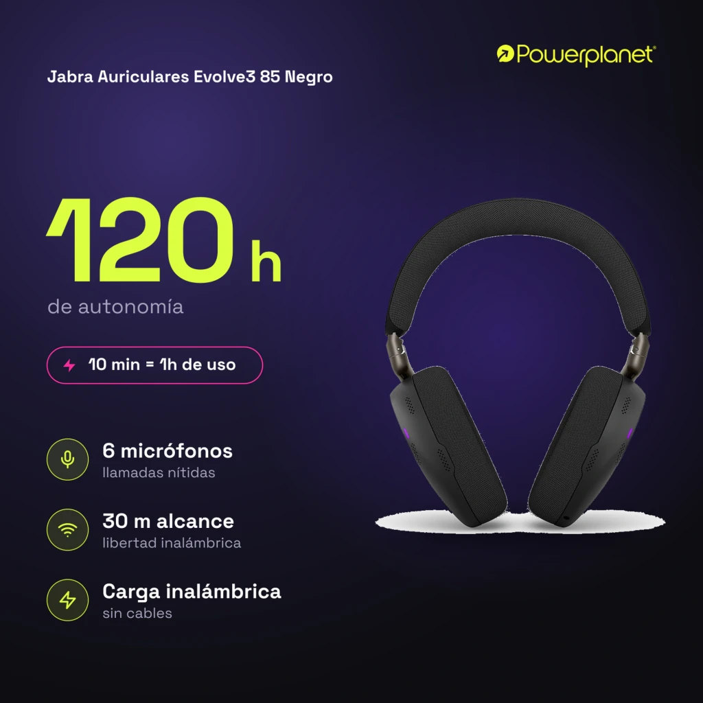 Jabra Evolve3 85 negro, perfil lateral: auriculares con cable USB-C y indicador LED verde - Ítem4