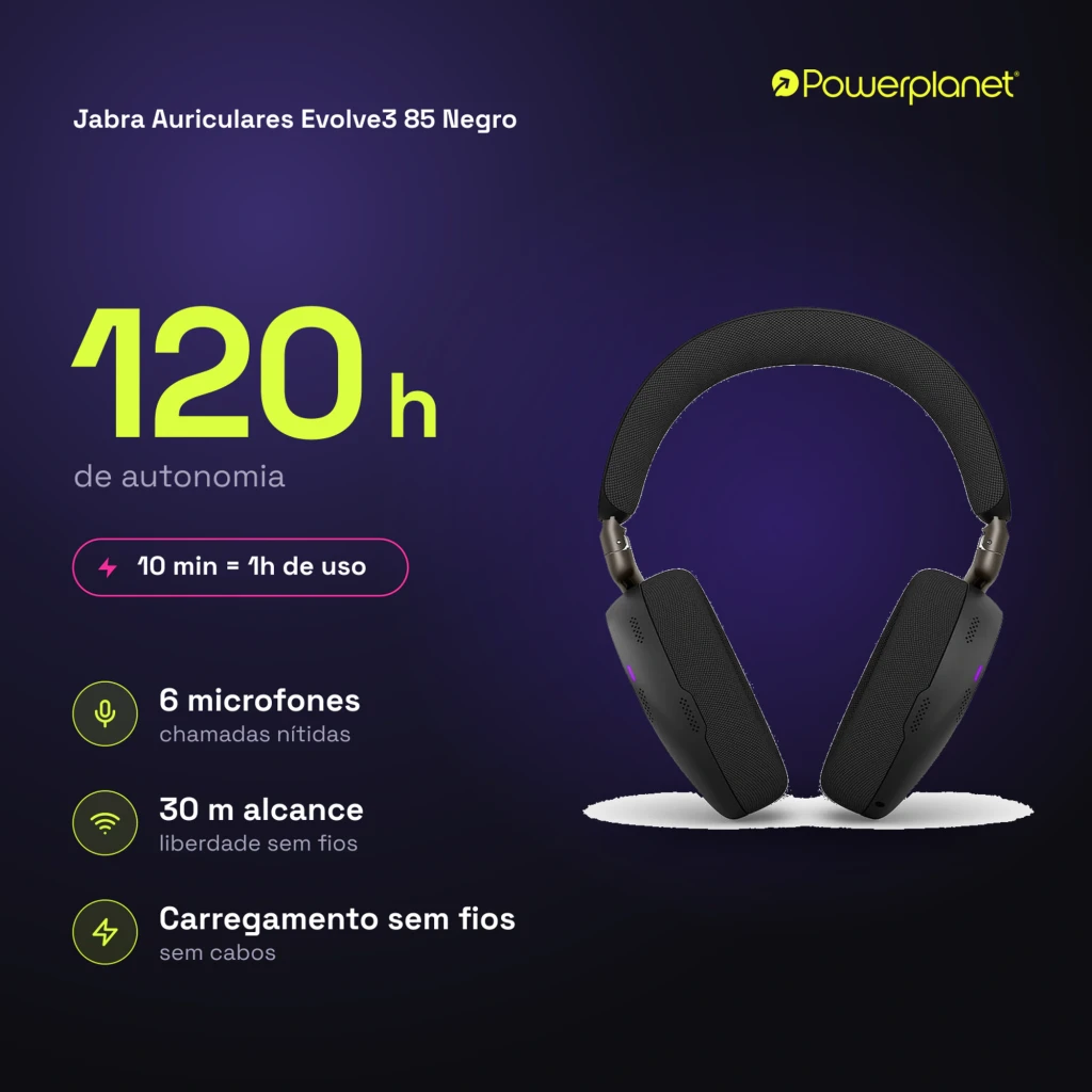Jabra Evolve3 85 negro, perfil lateral: auriculares con cable USB-C y indicador LED verde - Ítem5