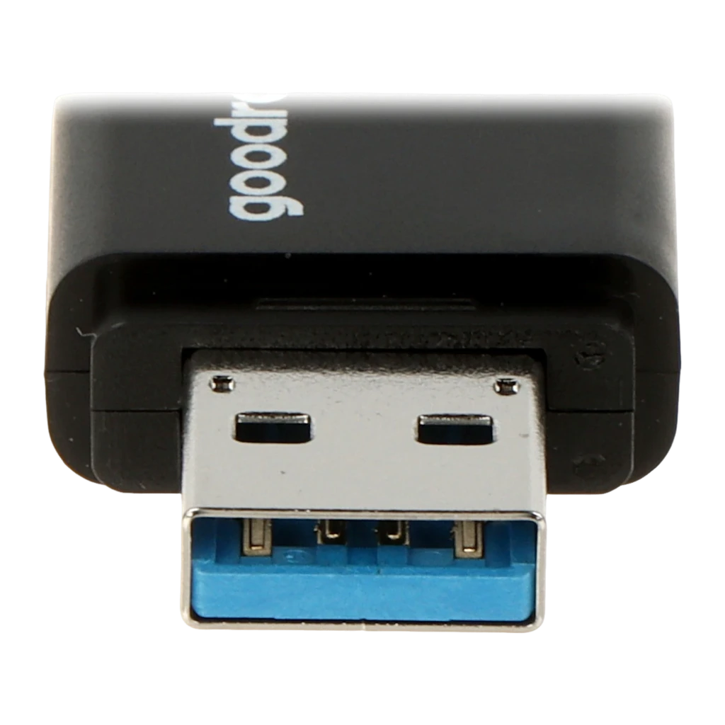 GoodRam UME3 16GB noir, vue de face: corps plat avec motif de carrés en relief et logo goodram 16GB - Ítem3