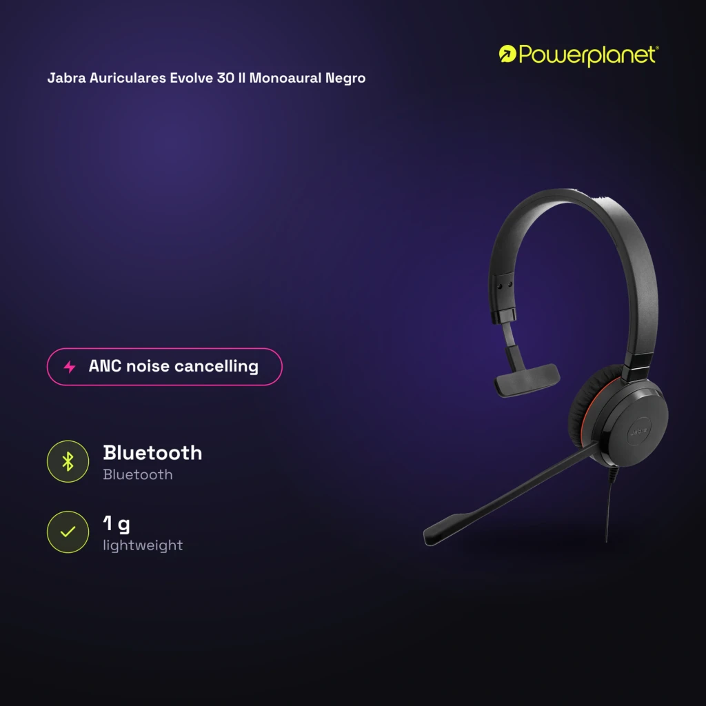 Jabra Evolve 30 II Monoaural Negro, vista lateral derecha: auricular con micrófono boom y banda ajustable - Ítem7