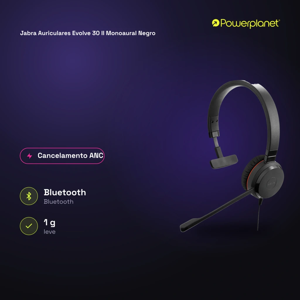 Jabra Evolve 30 II Monoaural Negro, vista lateral derecha: auricular con micrófono boom y banda ajustable - Ítem5