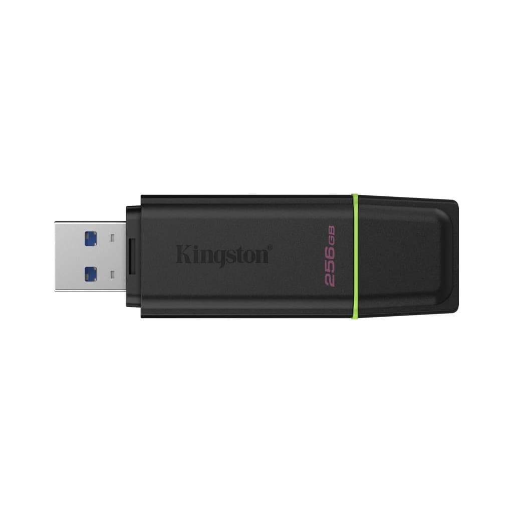 Kingston DataTraveler Exodia G2 256GB noir, vue latérale: connecteur USB-A exposé, bande verte et logo Kingston visibles