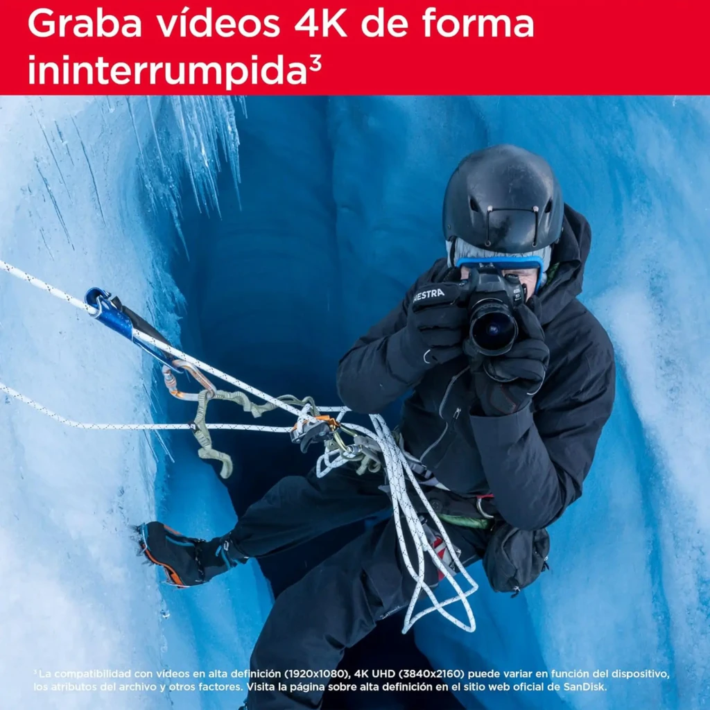 SanDisk Extreme PRO SDXC UHS-I 128GB negro, vista frontal: cara principal con logo, 200MB/s, 128GB y certificaciones V30 U3 - Ítem5