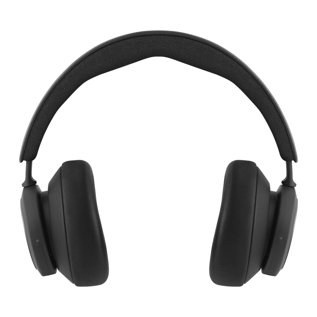 Bang & Olufsen Beoplay Portal noir, vue latérale: casque over-ear avec disque argenté et logo B&O sur fond sombre - Ítem1