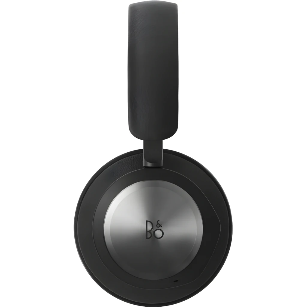 Bang & Olufsen Beoplay Portal noir, vue latérale: casque over-ear avec disque argenté et logo B&O sur fond sombre - Ítem6