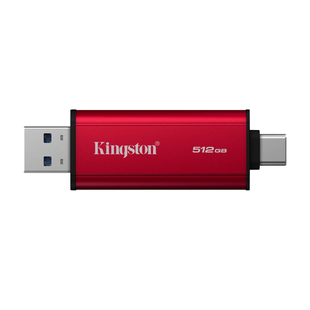 Kingston SPSD 512GB negro rojo, vista lateral: conector USB-A y USB-C visibles en ambos extremos