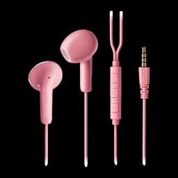 NGS Cross Flip Jack 3.5 Rose, vue détail: écouteurs intra-auriculaires avec télécommande trois boutons et connecteur jack