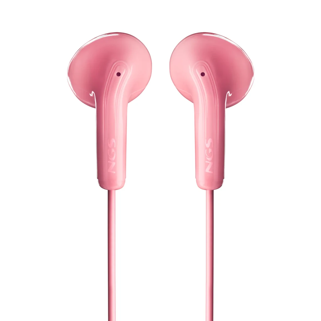 NGS Cross Flip Jack 3.5 Rosa, vista detalhe: auriculares in-ear com comando de três botões e conector jack dourado - Item2