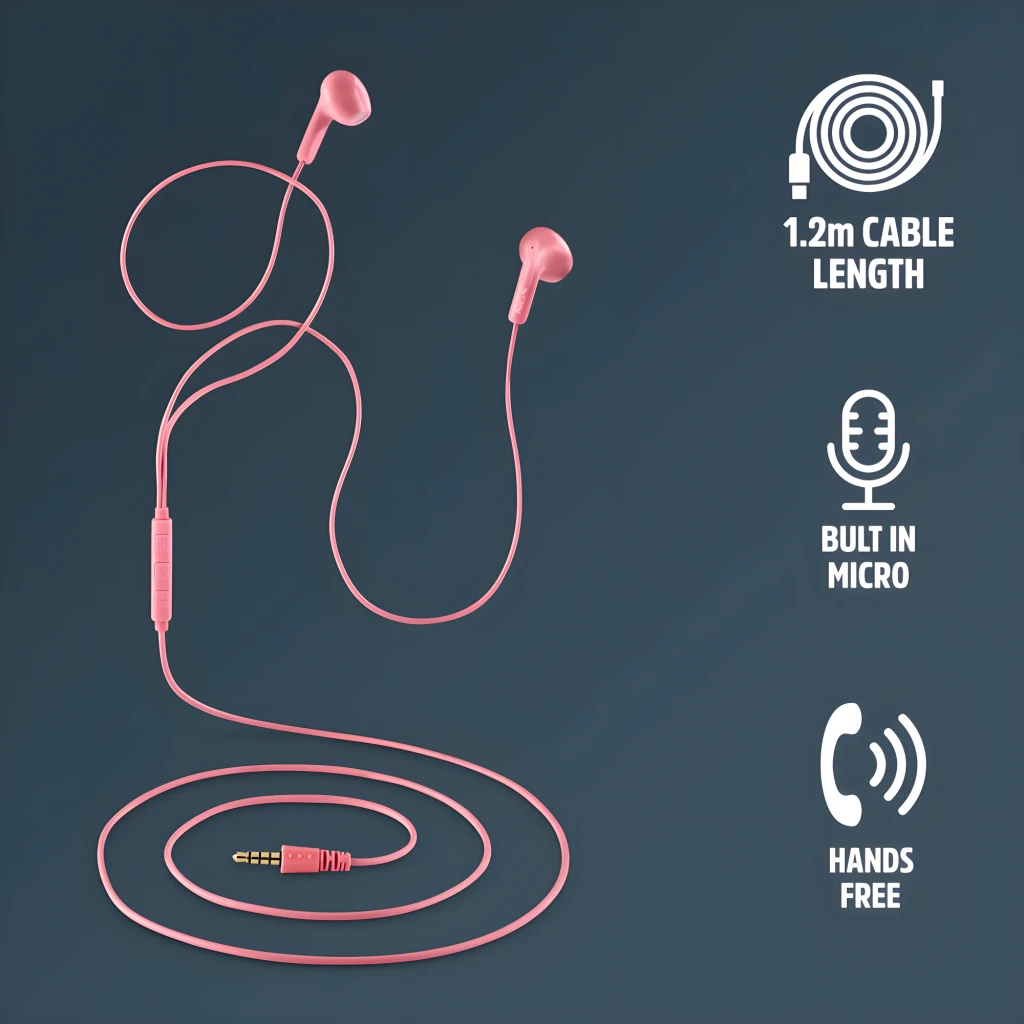 NGS Cross Flip Jack 3.5 Rosa, vista detalhe: auriculares in-ear com comando de três botões e conector jack dourado - Item4