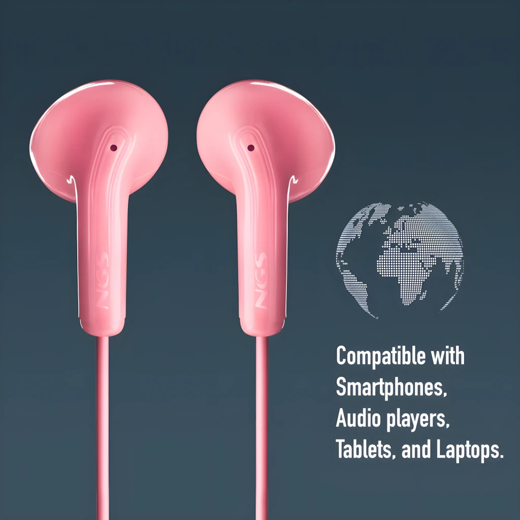 NGS Cross Flip Jack 3.5 Rosa, vista detalhe: auriculares in-ear com comando de três botões e conector jack dourado - Item5