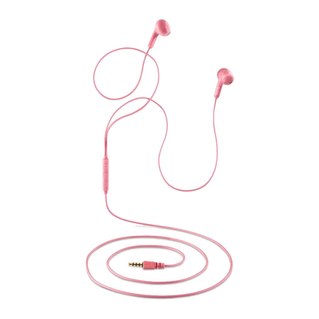 NGS Cross Flip Jack 3.5 Rosa, vista detalhe: auriculares in-ear com comando de três botões e conector jack dourado - Item1