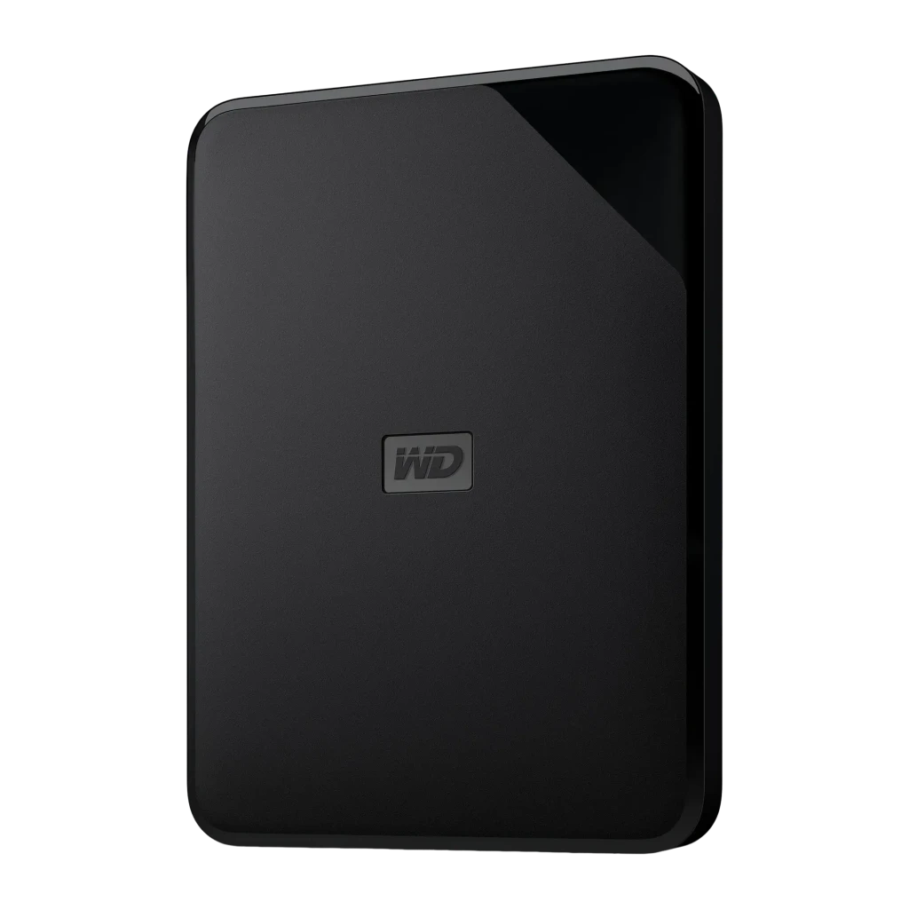 WD Elements SE 2TB negro, vista frontal: superficie mate con logo WD centrado y esquina superior brillante - Ítem1