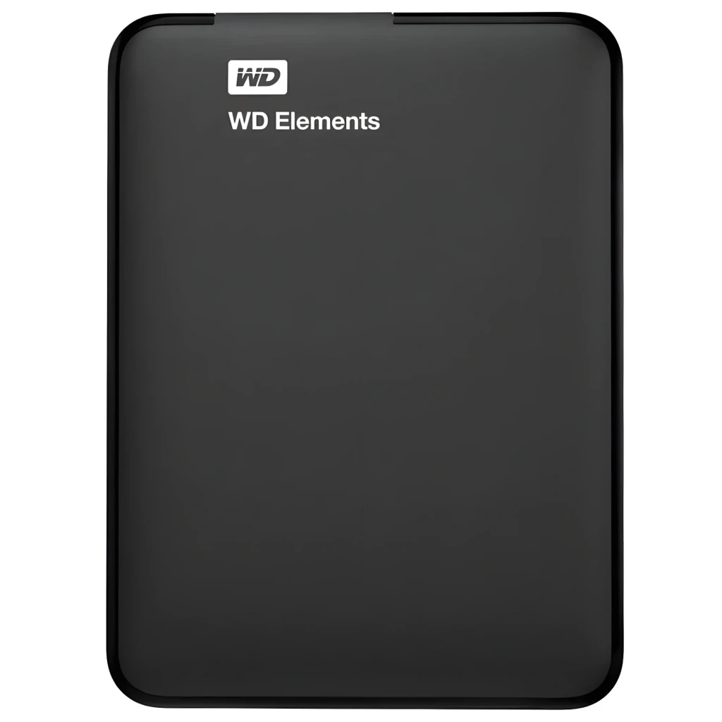 WD Elements SE 2TB negro, vista frontal: superficie mate con logo WD centrado y esquina superior brillante - Ítem3