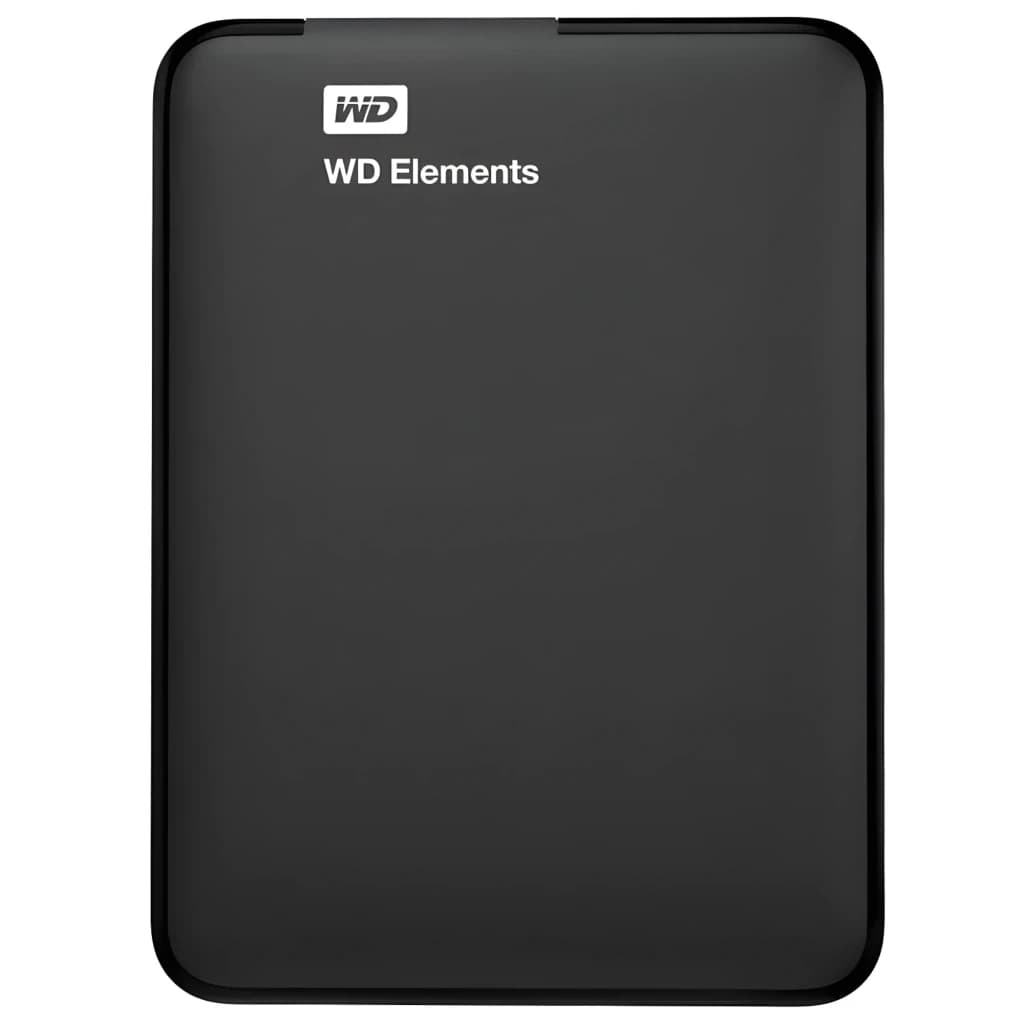 WD Elements Portable 2TB noir, vue de face: surface mate avec logo WD et texte WD Elements en blanc