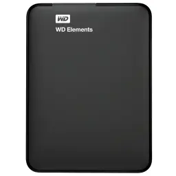 WD Elements Portable 2TB noir, vue de face: surface mate avec logo WD et texte WD Elements en blanc