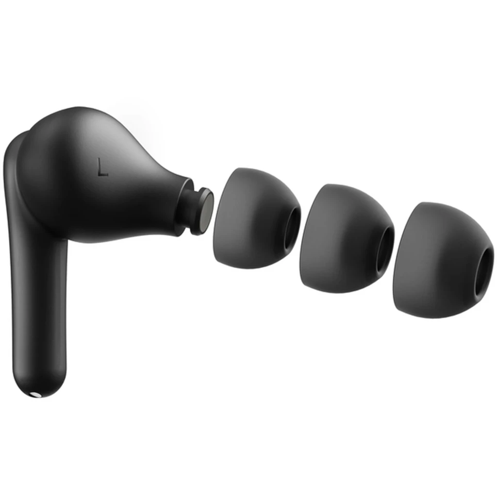 Belkin SoundForm Rhythm ANC True Wireless negro, vista frontal: auriculares extraídos del estuche abierto con indicadores LED - Ítem2