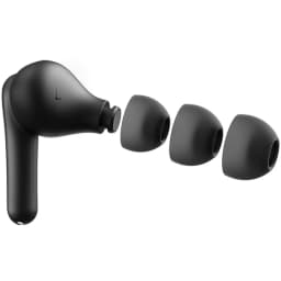Belkin SoundForm Rhythm ANC True Wireless noir, détail: écouteur gauche avec 3 embouts interchangeables de tailles