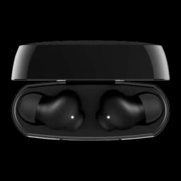 Belkin SoundForm Rhythm ANC True Wireless noir, vue du dessus: étui ouvert avec les deux écouteurs logés à l'intérieur