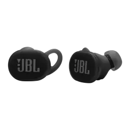 JBL Auriculares Bluetooth Endurance Race 2 Negro, vista frontal: dos auriculares true wireless negros con logo JBL y gancho