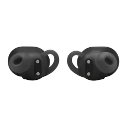 JBL Auriculares Bluetooth Endurance Race 2 Negro, vista frontal: ambos earbuds con ganchos y contactos de carga visibles