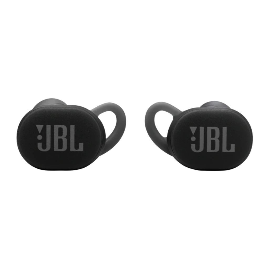 JBL Endurance Race 2 negro, vista frontal: ambos auriculares con logo JBL y ganchos de sujeción visibles