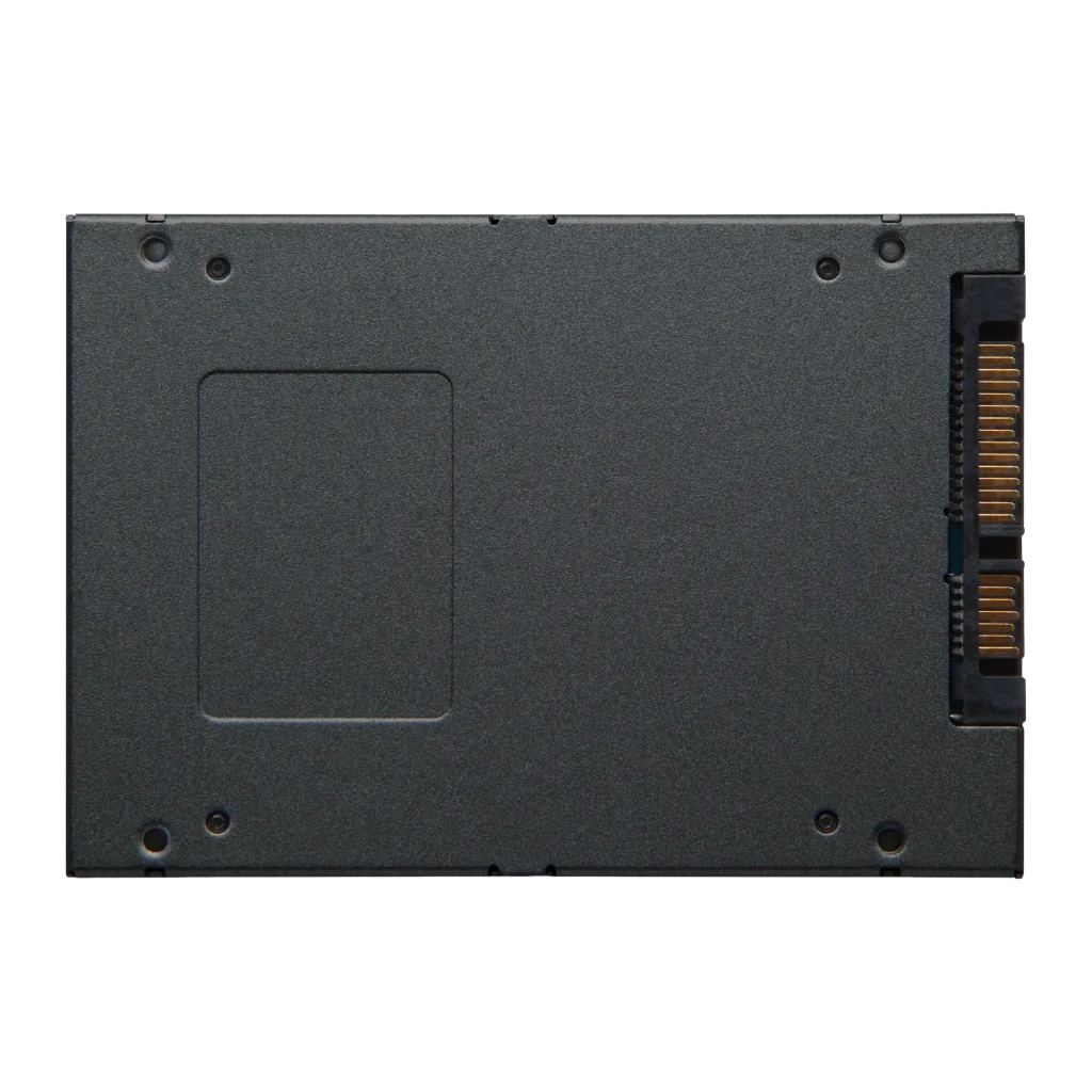 Kingston SSD A400 480GB noir, vue de face: boîtier texturé avec logo Kingston et vis aux coins - Ítem1