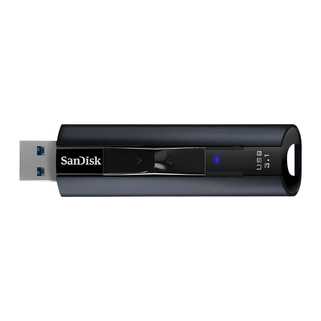 SanDisk Extreme Pro 128GB USB 3.1 negro, vista lateral: conector USB-A extendido y cuerpo metálico con logo - Ítem4
