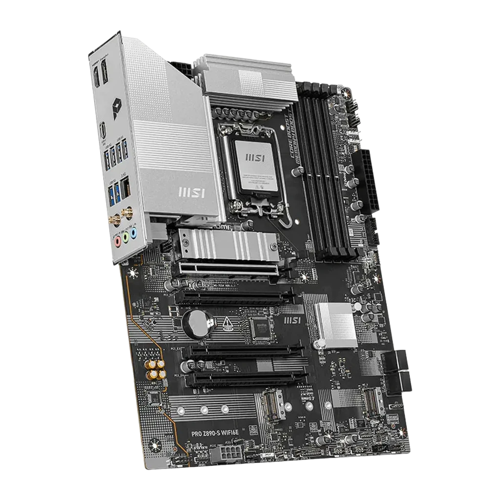 MSI PRO Z890-S WIFI6E Preto Prateado, kit completo: placa-mãe ATX ao lado da caixa de produto e antena WiFi incluída - Item1