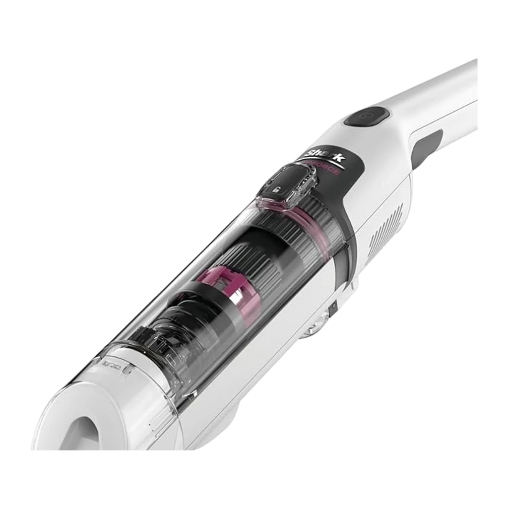 Shark StainForce HX100EU 100W Branco, vista conjunto: aspirador, base de carregamento, acessórios e spray limpador - Item2