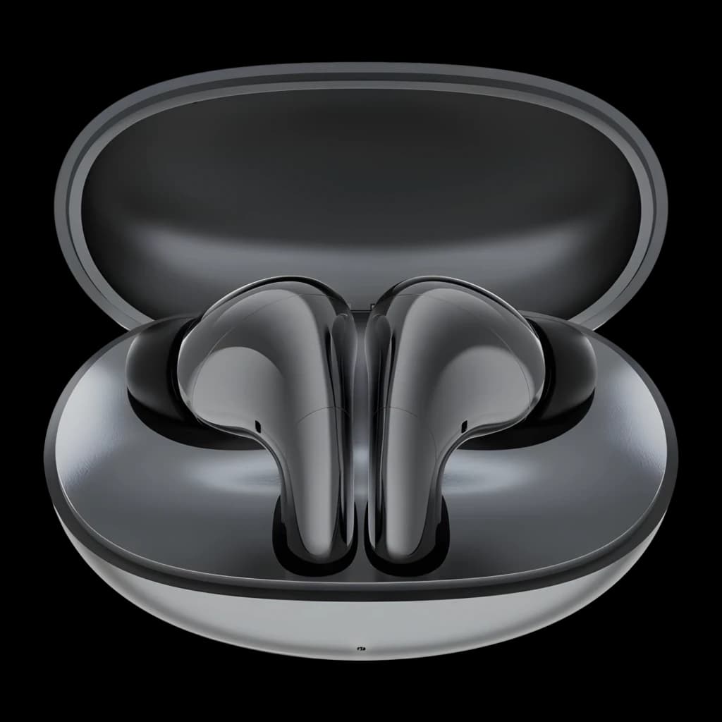 Honor Choice Earbuds S8 gris, vista frontal superior: auriculares dentro del estuche abierto, acabado bicolor gris oscuro
