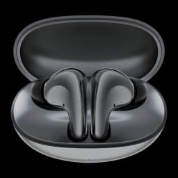 Honor Choice Earbuds S8 gris, vista frontal superior: auriculares dentro del estuche abierto, acabado bicolor gris oscuro