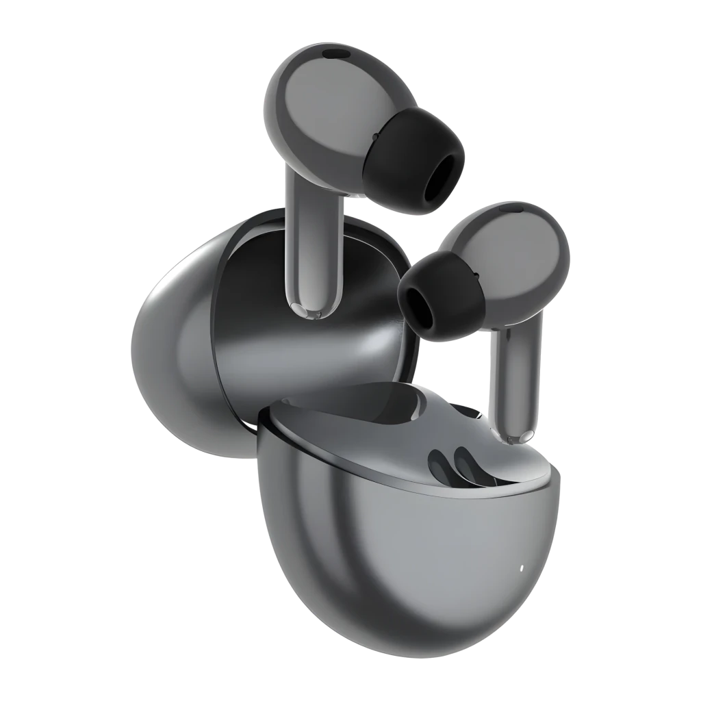 Honor Choice Earbuds S8 gris, vue frontale supérieure: écouteurs dans l'étui ouvert, finition bicolore gris foncé - Ítem2