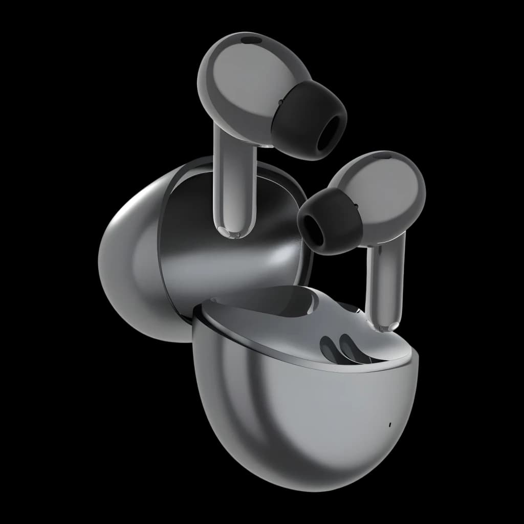 Honor Choice Earbuds S8 Gris, vista en perspectiva: auriculares extraídos del estuche abierto, acabado metálico gris