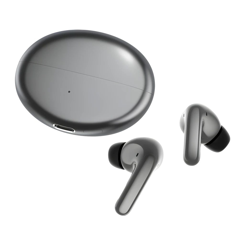 Honor Choice Earbuds S8 gris, vue frontale supérieure: écouteurs dans l'étui ouvert, finition bicolore gris foncé - Ítem3
