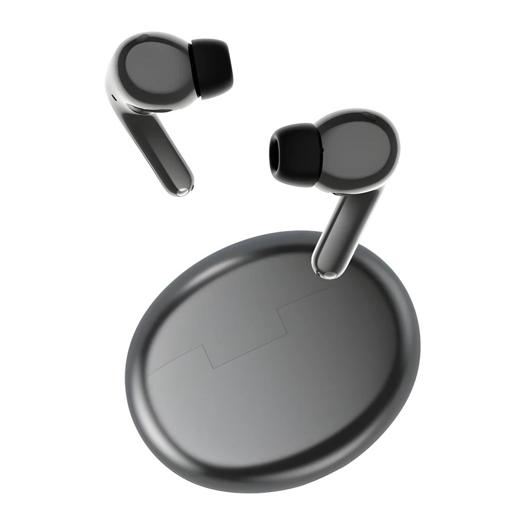 Honor Choice Earbuds S8 gris, vue frontale supérieure: écouteurs dans l'étui ouvert, finition bicolore gris foncé - Ítem4