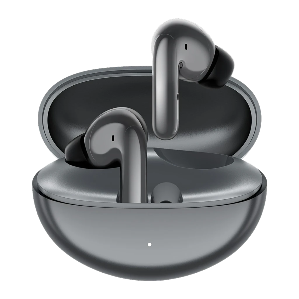 Honor Choice Earbuds S8 gris, vue frontale supérieure: écouteurs dans l'étui ouvert, finition bicolore gris foncé - Ítem1